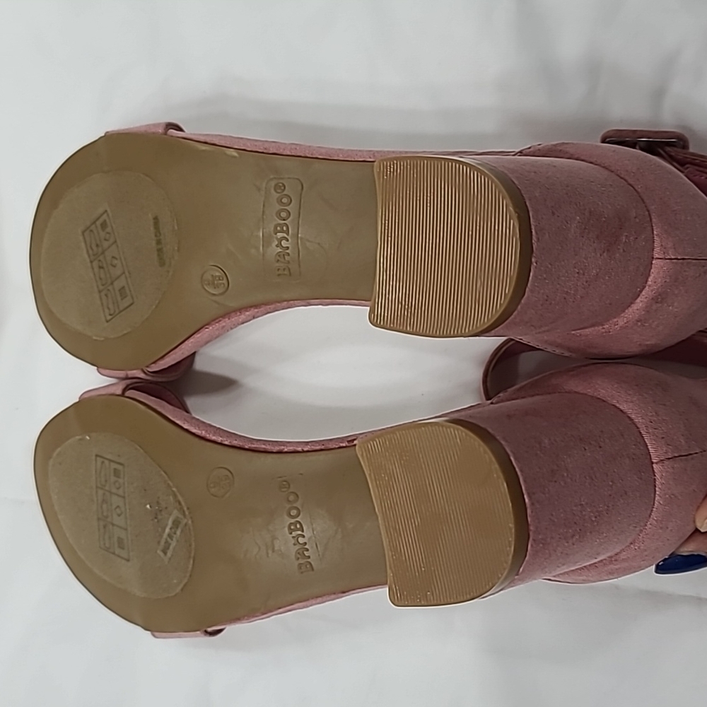 Bamboo Pink Suede Block Heel Sandals Sz 9 - Picture 6 of 9
